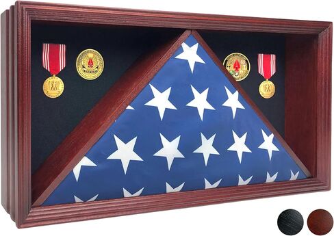 صندوق الظل العسكري - حافظة علم من الخشب الصلب للعلم الأمريكي، وبطانة مخملية مثل اللباد للميداليات، وزجاج شبكي مصقول (الماهوجني) لا يناسب علم الدفن in Kuwait