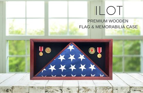 صندوق الظل العسكري - حافظة علم من الخشب الصلب للعلم الأمريكي، وبطانة مخملية مثل اللباد للميداليات، وزجاج شبكي مصقول (الماهوجني) لا يناسب علم الدفن in Kuwait