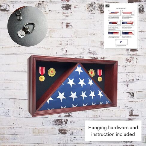 صندوق الظل العسكري - حافظة علم من الخشب الصلب للعلم الأمريكي، وبطانة مخملية مثل اللباد للميداليات، وزجاج شبكي مصقول (الماهوجني) لا يناسب علم الدفن in Kuwait