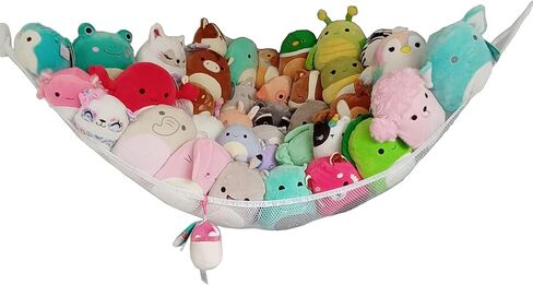 Powkoo Toy Hammock Stuffed Animals Storage Hammock Stuffie Squishmallows Party Hammock Toy Organizers Collection | Size:72" x 48" x 48" (White) in Kuwait