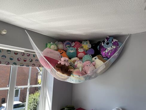 Powkoo Toy Hammock Stuffed Animals Storage Hammock Stuffie Squishmallows Party Hammock Toy Organizers Collection | Size:72" x 48" x 48" (White) in Kuwait