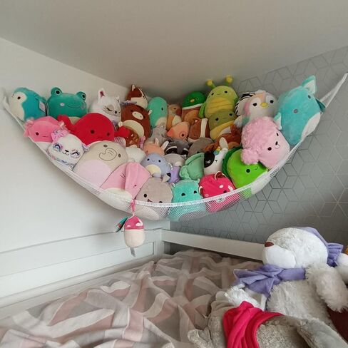 Powkoo Toy Hammock Stuffed Animals Storage Hammock Stuffie Squishmallows Party Hammock Toy Organizers Collection | Size:72" x 48" x 48" (White) in Kuwait