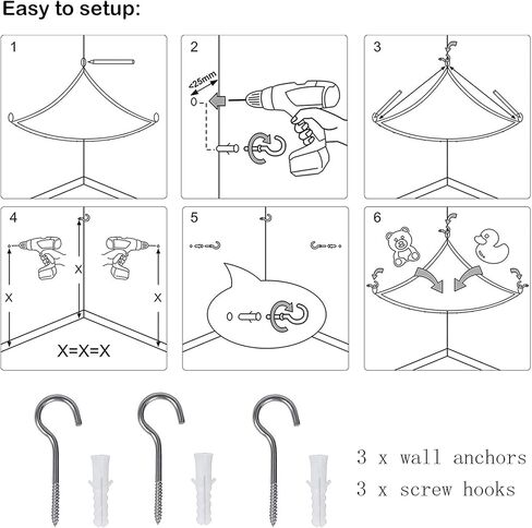 Powkoo Toy Hammock Stuffed Animals Storage Hammock Stuffie Squishmallows Party Hammock Toy Organizers Collection | Size:72" x 48" x 48" (White) in Kuwait