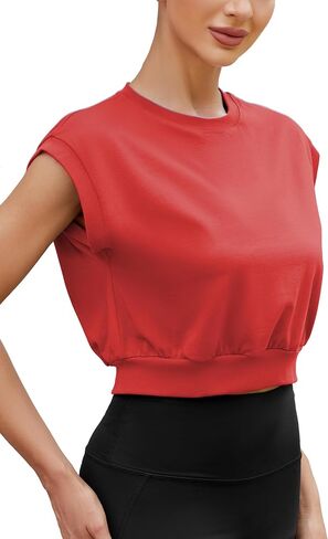 Mippo Crop Top Workout Tops for Women Loose Fit Cap Sleeve Athletic Gym Yoga Tank Tops in Saudi Arabia