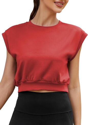 Mippo Crop Top Workout Tops for Women Loose Fit Cap Sleeve Athletic Gym Yoga Tank Tops in Saudi Arabia