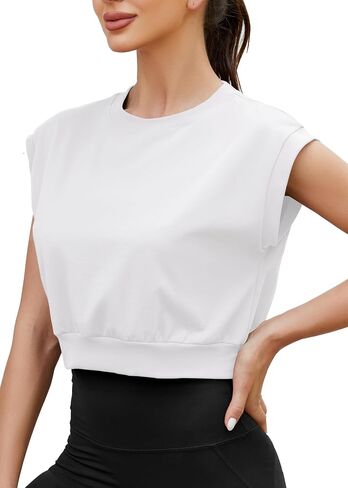 Mippo Crop Top Workout Tops for Women Loose Fit Cap Sleeve Athletic Gym Yoga Tank Tops in Saudi Arabia