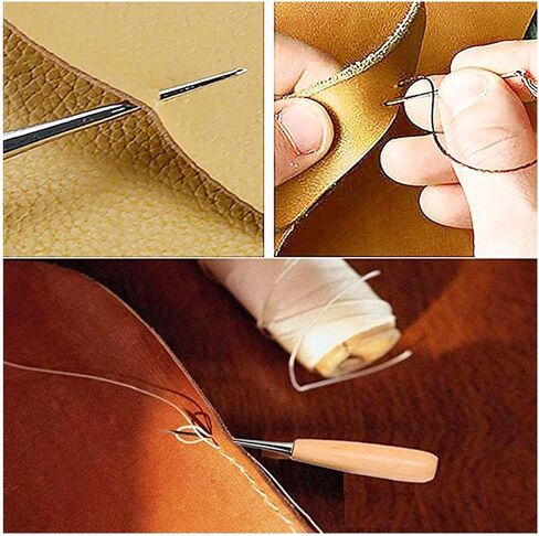 RuiLing 12-Pack Leathercraft Repair Tools Set Needles(7pcs), Waxed Threads (3 Rolls), Awl (1pcs), Thimble(1pcs) DIY Handmade Sewing Leather Crafts Handwork Stitching Accessories in Saudi Arabia