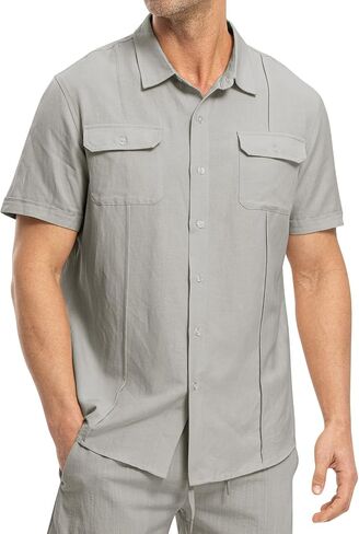 TBMPOY Mens Linen Button Down Shirts Short Sleeve Summer Beach Shirt Casual Dress Lightweight Hawaiian Guayabera Shirts in Saudi Arabia