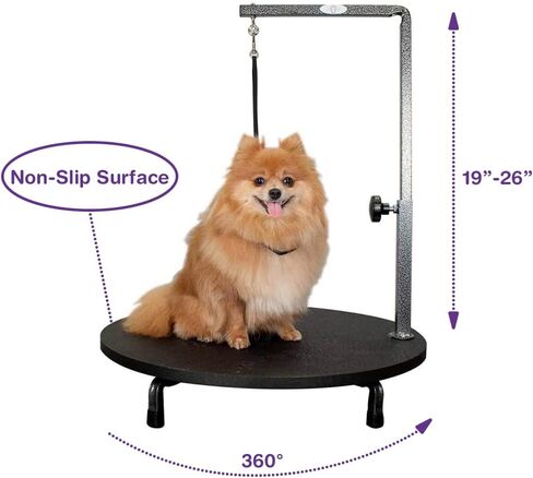 طاولة تزيين مستديرة للكلاب الصغيرة من Ryan's Pet Supplies Paw Brothers، ذراع ارتفاع قابل للتعديل، سطح طاولة دوار بقطر 60.96 سم، محطة تزيين للكلاب المالطية، والبكيني أحد أبناء بكين، والترير، والجراء in Kuwait