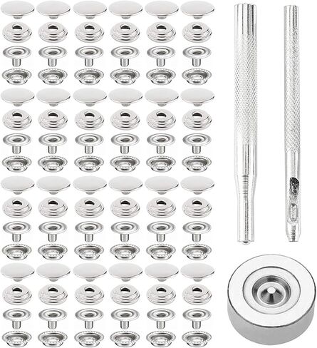 103 قطعة من Toolly 15 مم من الفولاذ المقاوم للصدأ، غطاء كبس بالضغط على زر للقوارب البحرية (4 مكونات، 26 قطعة لكل منها)، مع 3 أدوات إعداد in Kuwait