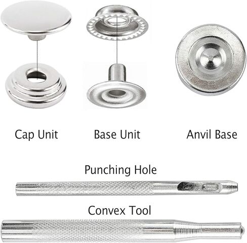 103 قطعة من Toolly 15 مم من الفولاذ المقاوم للصدأ، غطاء كبس بالضغط على زر للقوارب البحرية (4 مكونات، 26 قطعة لكل منها)، مع 3 أدوات إعداد in Kuwait