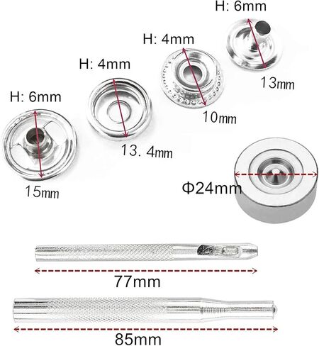 103 قطعة من Toolly 15 مم من الفولاذ المقاوم للصدأ، غطاء كبس بالضغط على زر للقوارب البحرية (4 مكونات، 26 قطعة لكل منها)، مع 3 أدوات إعداد in Kuwait