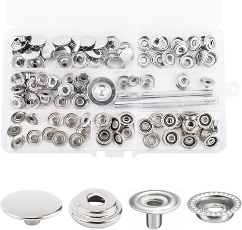 103 قطعة من Toolly 15 مم من الفولاذ المقاوم للصدأ، غطاء كبس بالضغط على زر للقوارب البحرية (4 مكونات، 26 قطعة لكل منها)، مع 3 أدوات إعداد in Kuwait