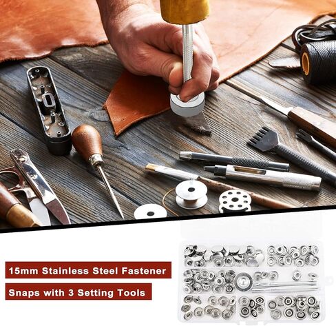 103 قطعة من Toolly 15 مم من الفولاذ المقاوم للصدأ، غطاء كبس بالضغط على زر للقوارب البحرية (4 مكونات، 26 قطعة لكل منها)، مع 3 أدوات إعداد in Kuwait