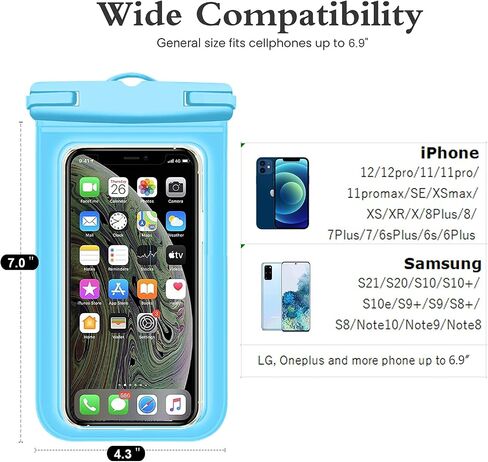 Weuiean Waterproof Phone Case, Waterproof Phone Bag with Detachable Lanyard, Phone Dry Bag for iPhone 12/11/SE/XS/XR 8/7/6Plus, Samsung S21/20/10/10+/Note up to 6.9 inch - 2Pack Blue+Blue in Saudi Arabia