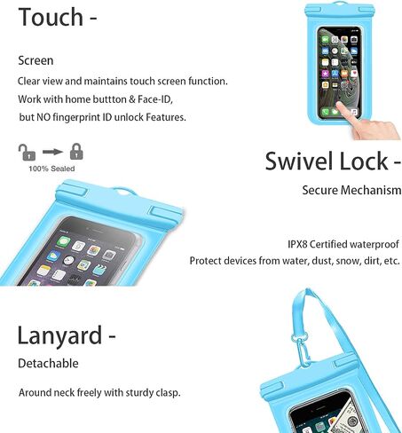 Weuiean Waterproof Phone Case, Waterproof Phone Bag with Detachable Lanyard, Phone Dry Bag for iPhone 12/11/SE/XS/XR 8/7/6Plus, Samsung S21/20/10/10+/Note up to 6.9 inch - 2Pack Blue+Blue in Saudi Arabia