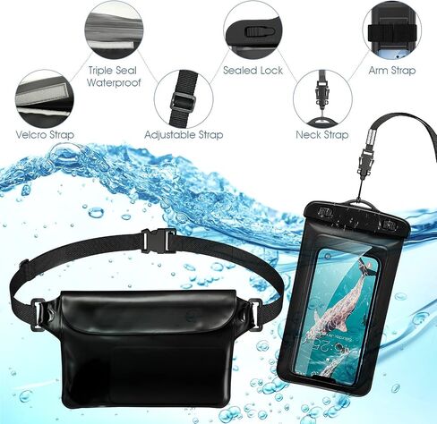 Trakxy Waterproof Phone Pouch Compatible with iPhone 13 12 11 Pro Max Xs Max Samsung Galaxy S22 Ultra etc Smartphones [4.7-6.9 Inch], IPX8 Waterproof Bag fit for Swimming, Boating and Beach-Black in Saudi Arabia