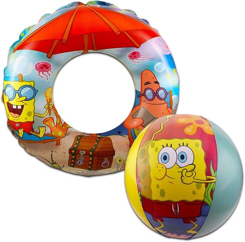 Spongebob Beach Toys for Kids 5-7 - Spongebob Pool Toys Bundle with Spongebob Towel, Beach Ball, Swimg Ring, Stickers, More | Spongebob Pool Toys for Kids in Saudi Arabia