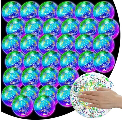 Meooeck 16 Pcs Light up Beach Balls LED Beach Balls 9 Inch Confetti Glitters Inflatable Glow in The Dark Pool Toys Bulk Pool Balls for Teens Adults Summer Party Favors (Blue) in Saudi Arabia