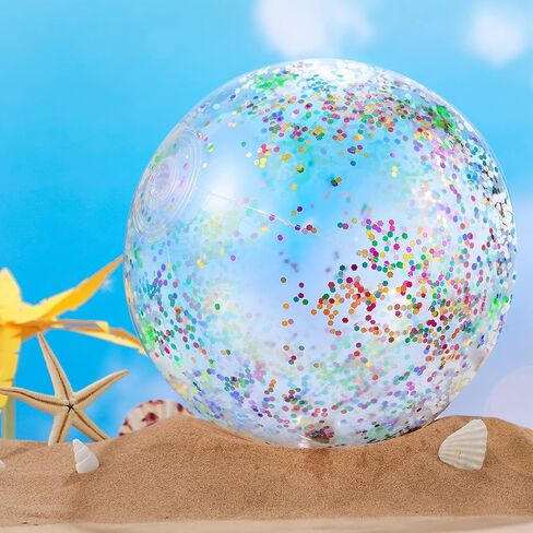 Meooeck 16 Pcs Light up Beach Balls LED Beach Balls 9 Inch Confetti Glitters Inflatable Glow in The Dark Pool Toys Bulk Pool Balls for Teens Adults Summer Party Favors (Blue) in Saudi Arabia