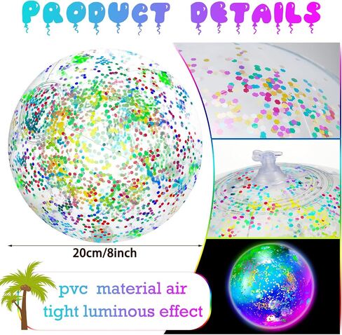 Meooeck 16 Pcs Light up Beach Balls LED Beach Balls 9 Inch Confetti Glitters Inflatable Glow in The Dark Pool Toys Bulk Pool Balls for Teens Adults Summer Party Favors (Blue) in Saudi Arabia