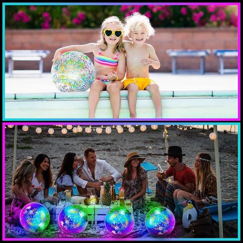 Meooeck 16 Pcs Light up Beach Balls LED Beach Balls 9 Inch Confetti Glitters Inflatable Glow in The Dark Pool Toys Bulk Pool Balls for Teens Adults Summer Party Favors (Blue) in Saudi Arabia