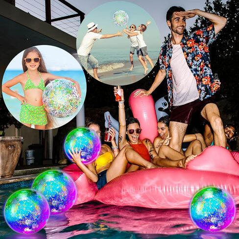 Meooeck 16 Pcs Light up Beach Balls LED Beach Balls 9 Inch Confetti Glitters Inflatable Glow in The Dark Pool Toys Bulk Pool Balls for Teens Adults Summer Party Favors (Blue) in Saudi Arabia