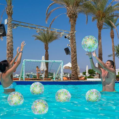 Meooeck 16 Pcs Light up Beach Balls LED Beach Balls 9 Inch Confetti Glitters Inflatable Glow in The Dark Pool Toys Bulk Pool Balls for Teens Adults Summer Party Favors (Blue) in Saudi Arabia