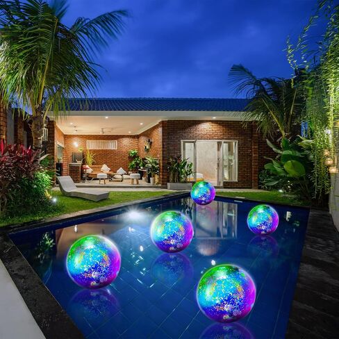 Meooeck 16 Pcs Light up Beach Balls LED Beach Balls 9 Inch Confetti Glitters Inflatable Glow in The Dark Pool Toys Bulk Pool Balls for Teens Adults Summer Party Favors (Blue) in Saudi Arabia