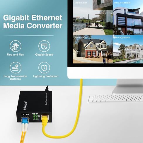 MokerLink Gigabit SFP to RJ45 Converter, A Pair 2 Pack Single-Mode Fiber to Ethernet Media Converter, 10/100/1000Mbps RJ45 Port, 1000Base-LX SFP Module 1310nm up to 20KM in Kuwait