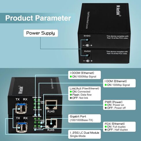 MokerLink Gigabit SFP to RJ45 Converter, A Pair 2 Pack Single-Mode Fiber to Ethernet Media Converter, 10/100/1000Mbps RJ45 Port, 1000Base-LX SFP Module 1310nm up to 20KM in Kuwait