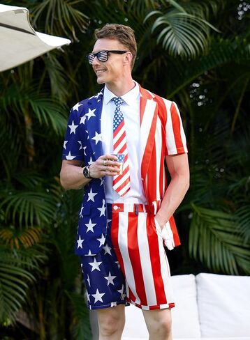 Mainfini Men's 4th of July 2 Piece Suit American Flag Blazer with Short Pants in Saudi Arabia