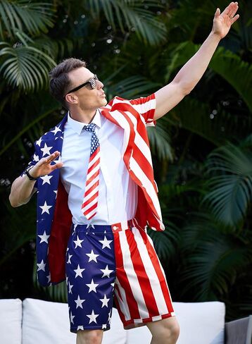 Mainfini Men's 4th of July 2 Piece Suit American Flag Blazer with Short Pants in Saudi Arabia