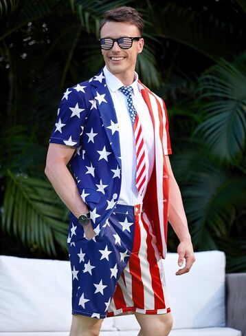Mainfini Men's 4th of July 2 Piece Suit American Flag Blazer with Short Pants in Saudi Arabia