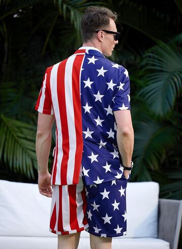 Mainfini Men's 4th of July 2 Piece Suit American Flag Blazer with Short Pants in Saudi Arabia