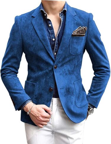 Mens Blazer Suede Jacket Casual 2 Buttons Sport Coat Faux Leather Suit Slim Fit in Saudi Arabia