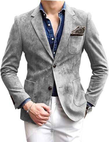 Mens Blazer Suede Jacket Casual 2 Buttons Sport Coat Faux Leather Suit Slim Fit in Saudi Arabia