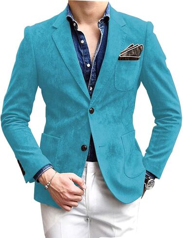 Mens Blazer Suede Jacket Casual 2 Buttons Sport Coat Faux Leather Suit Slim Fit in Saudi Arabia