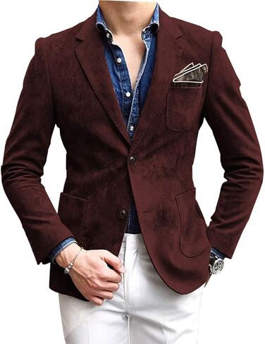 Mens Blazer Suede Jacket Casual 2 Buttons Sport Coat Faux Leather Suit Slim Fit in Saudi Arabia