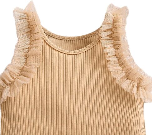 SHENHE Girl's 2 Piece Outfits Frill Trim Ribbed Knit Crewneck Tank Top and Tulle Skirt Set in Saudi Arabia