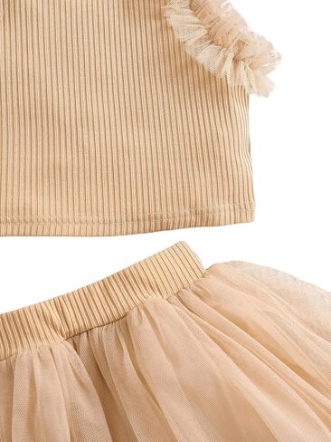 SHENHE Girl's 2 Piece Outfits Frill Trim Ribbed Knit Crewneck Tank Top and Tulle Skirt Set in Saudi Arabia