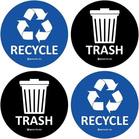 Recycle & Trash Stickers Combo, Trash Bin Decals Recycle Sticker Trash Symbols Sticker 4 X 4 Inches PVC Vinyl Self Adhesive (Blue and Black) in Saudi Arabia
