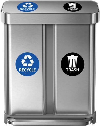 Recycle & Trash Stickers Combo, Trash Bin Decals Recycle Sticker Trash Symbols Sticker 4 X 4 Inches PVC Vinyl Self Adhesive (Blue and Black) in Saudi Arabia