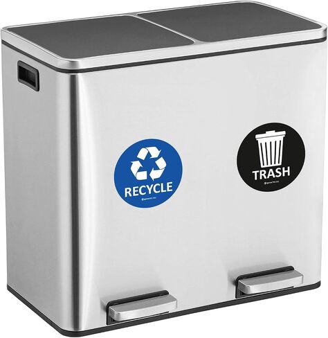 Recycle & Trash Stickers Combo, Trash Bin Decals Recycle Sticker Trash Symbols Sticker 4 X 4 Inches PVC Vinyl Self Adhesive (Blue and Black) in Saudi Arabia