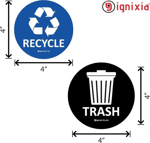 Recycle & Trash Stickers Combo, Trash Bin Decals Recycle Sticker Trash Symbols Sticker 4 X 4 Inches PVC Vinyl Self Adhesive (Blue and Black) in Saudi Arabia