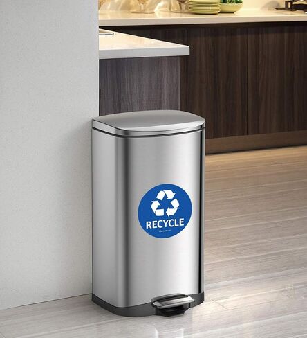 Recycle & Trash Stickers Combo, Trash Bin Decals Recycle Sticker Trash Symbols Sticker 4 X 4 Inches PVC Vinyl Self Adhesive (Blue and Black) in Saudi Arabia