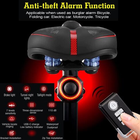 Smart Bike Tail Light with Turn Signals Waterproof Rear Horn & Anti-theft Alarm, Auto ON/Off Rechargeable Brake Wireless Remote Control in Saudi Arabia