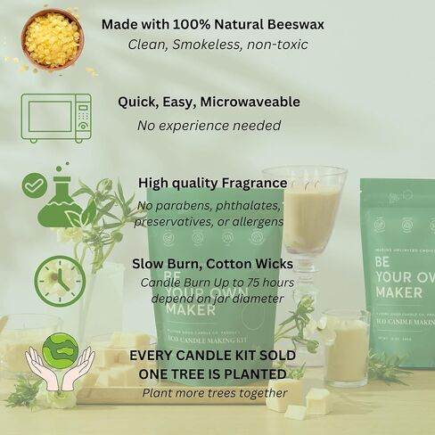 Rose Gulora - ECO CANDLE MAKING KIT - DIY Candle Refill - Eco-Friendly & Microwaveable-Pure Beeswax Candle Pouch, 6 Wicks, Wick Holders, Safety Labels-Works with Any Jars, 12 oz, 75 Hours Burning Time in Saudi Arabia