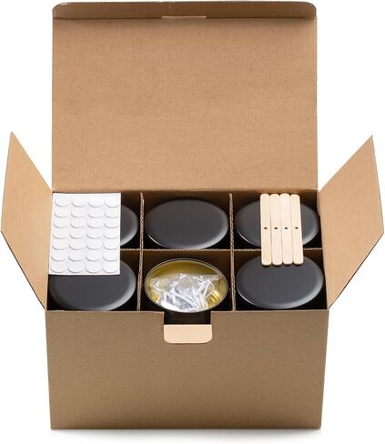 opeshar ترقية 24 قطعة 4oz علب الشموع ذات العيار الكبير باللون الأسود غير اللامع، برطمانات الشموع الفارغة، حاوية مستديرة مع أغطية، تتضمن فتائل مقطوعة مسبقًا، ملصقات فتائل، حامل فتائل لصنع الشموع بنفسك in Kuwait