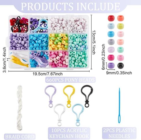 ORIGACH 10set Ocean Theme Bead Pets Keychain, 700Pcs Pony Beads Multicolor Bead Pets Kit with Keychains, Needles, Elastic String and Storage Box for Kids Beginners with Instruction in Saudi Arabia